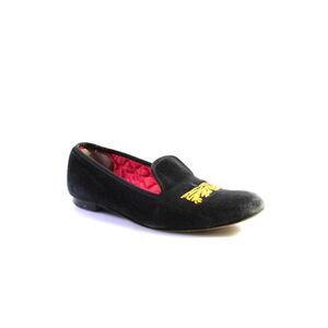 Henley & Sloane Mens Velvet Slide On Loafers Black Gold Size 8